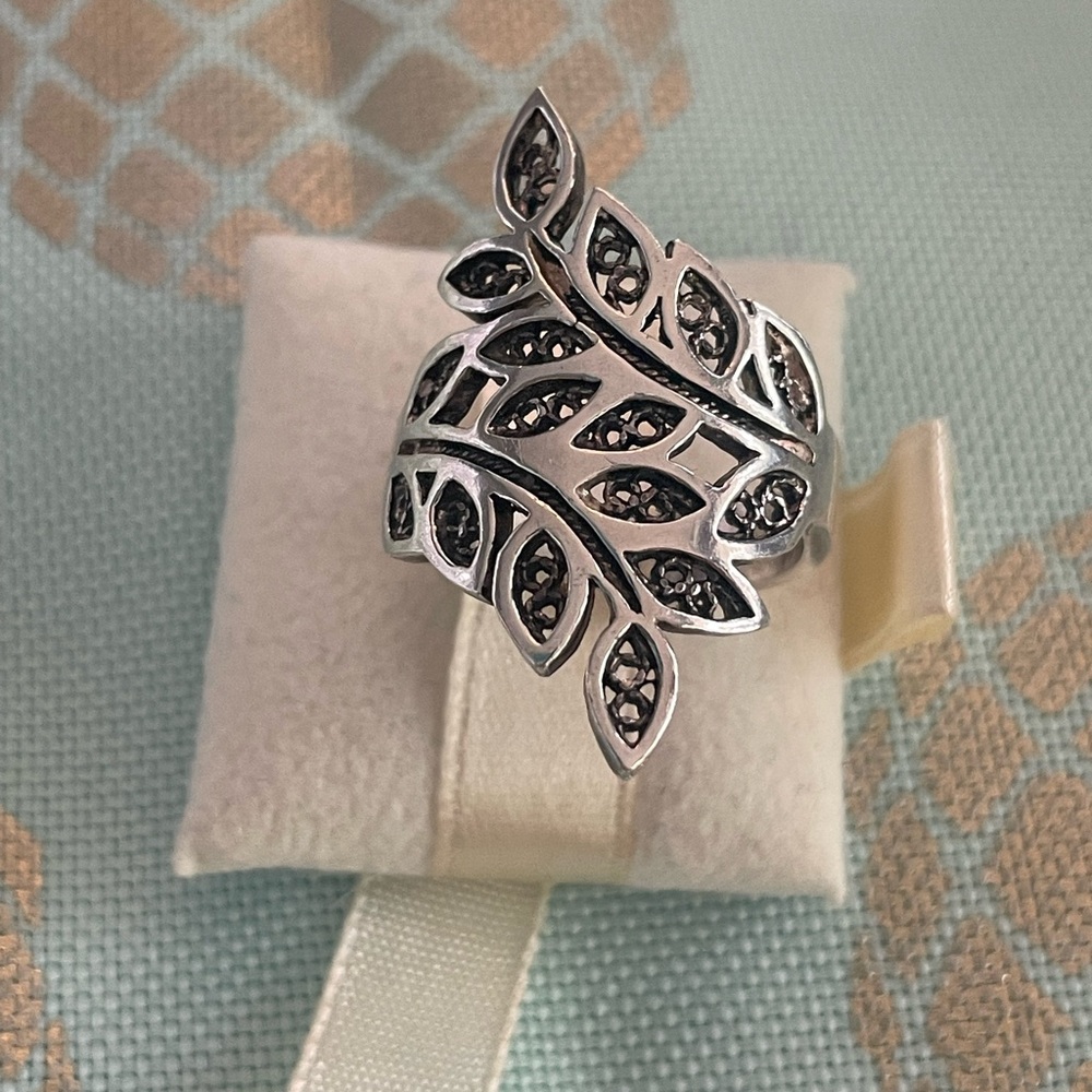 Sterling Silver Leaf Ring Statement Piece - image 1
